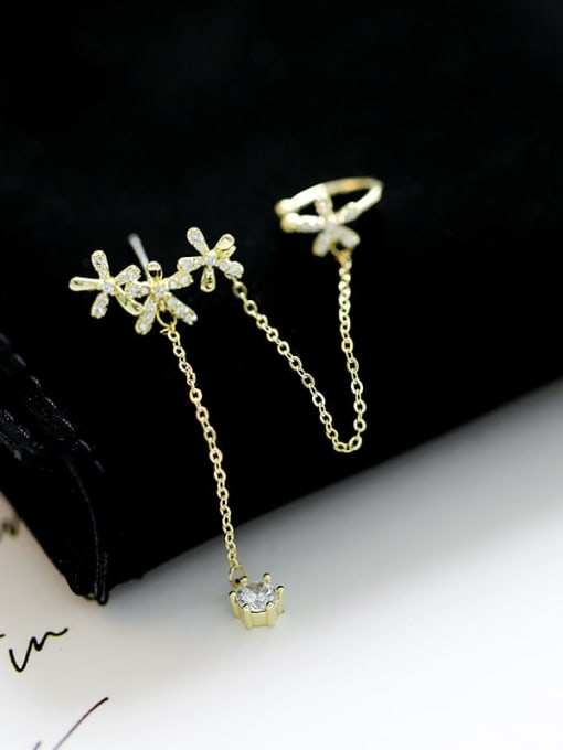 Gold [flower] Brass Cubic Zirconia Star Trend Ear Chain Earring